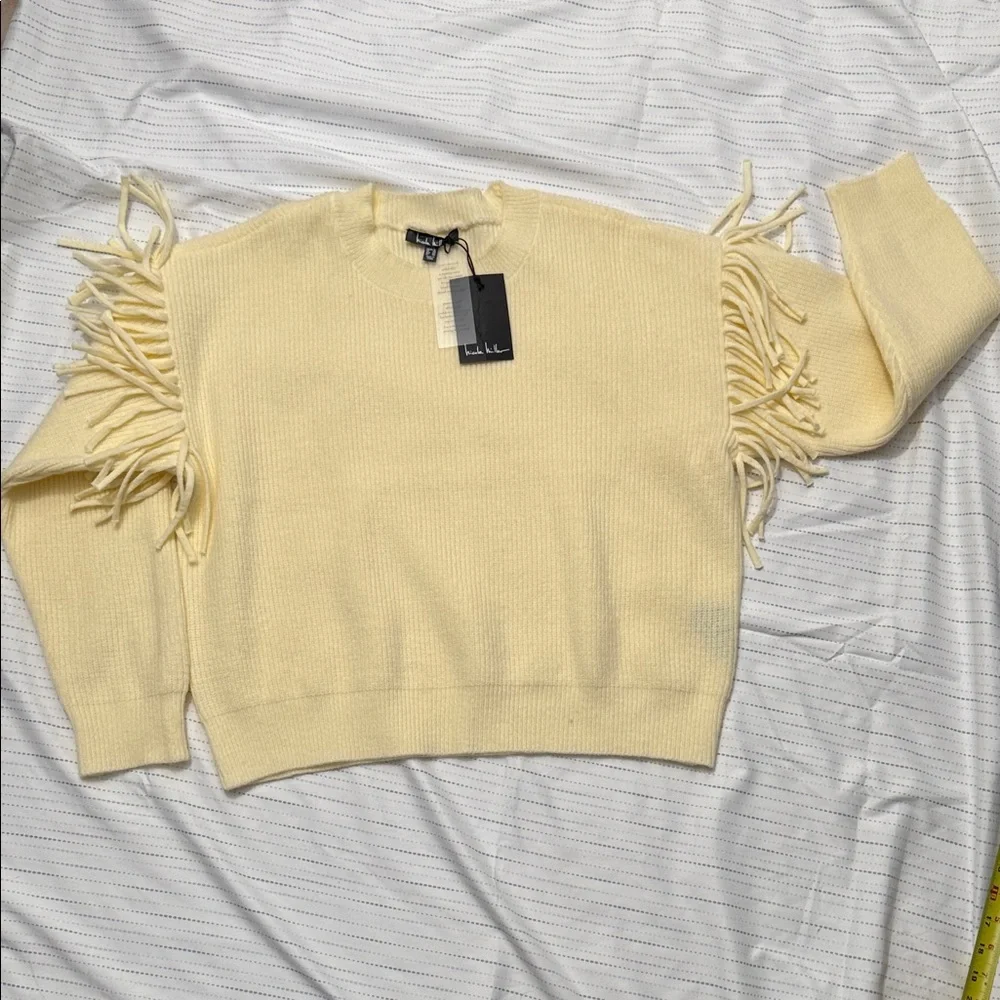 Nicole Miller Cream Fringed Sweater - Picture 1 of 6
